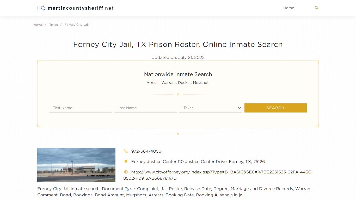 Forney City Jail, TX Prison Roster, Online Inmate Search ...